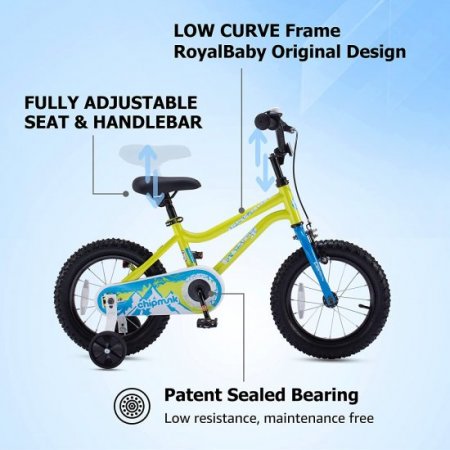 RoyalBaby Chipmunk Kids Bike Boys Girls 16 Inch bike with Training Wheels and Kickstand Green