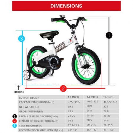 RoyalBaby Buttons 12-inch Kids bike White and Green Color With Training Wheels