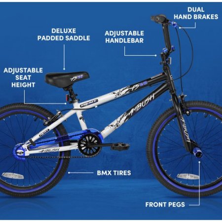 Kent bike 20" Boy's Ambush BMX Bike, Black/Blue