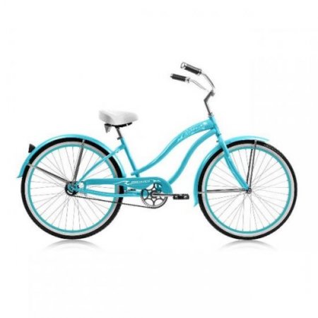 Micargi ROVER GX 26" Beach Cruiser Coaster Brake Single Speed Stainless Steel Spokes One Piece Crank Alloy Pink Rims White Wall Tire 36H With Fenders Color: Black/Baby blue Rim