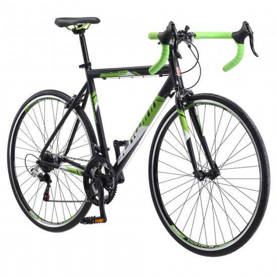 Schwinn Volare 1300 bike 700C, Men\'s Drop Bar Road, Black with Green accent