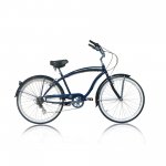 Micargi ROVER 7 Speed 26" Beach Cruiser Shimano TX-35 7 Speed V-Brake Stainless Steel Spokes One Piece Crank Alloy Matte Black Rims 36H With Fender Color: Dark Blue/ Black