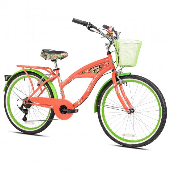 Margaritaville 24\" Island Life Multi Speed Girl\'s Bike, Coral/Green