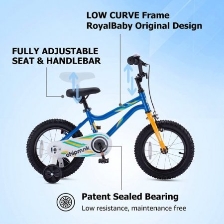 RoyalBaby Chipmunk Kids Bike Boys Girls 14 Inch bike with Training Wheels Blue