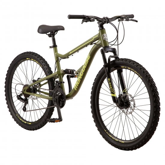 Mongoose Bash Suspension mountain bike, 21 speeds, 26-inch wheels, green