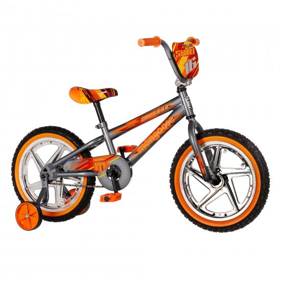 Mongoose 16\" Skid Single Speed Kids Training Wheel Sidewalk bike, Gray/Orange
