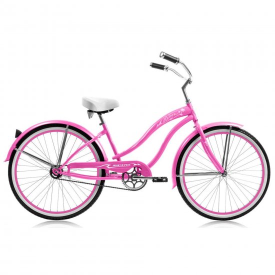Micargi ROVER GX 26\" Beach Cruiser Coaster Brake Single Speed Stainless Steel Spokes One Piece Crank Alloy Pink Rims 36H With Fenders Color: Pink/ Pink Rim