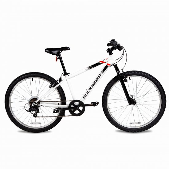 Decathlon Rock Rider ST100, Mountain Bike, 24 In., Kids 4 Ft. 5 In. to 4 Ft. 11 In., White