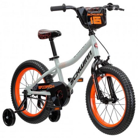 Schwinn Scorch Boy's bike with 16 In. Training Wheels, Color - Gray, Style - Boy's Juvenile