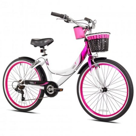 Susan G. Komen 24 In. Multi-Speed Cruiser Girl's Bike, Pink, White and Black