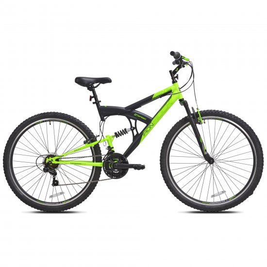 Kent 29 In. Iron Rock Men\'s Full Suspension Mountain Bike with 21 Speeds, Black and Green