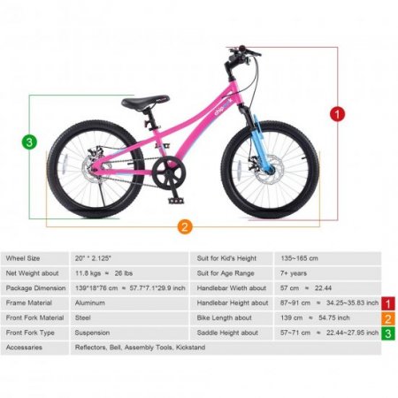 Royalbaby Boys Girls Kids Bike Explorer 20 Inch bike Front Suspension Aluminum Child's Cycle with Disc Brakes Pink