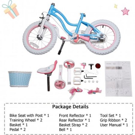 Royalbaby Girls Kids Bike Star girl 14 In bike Basket Training Wheels Blue Child's Cycle