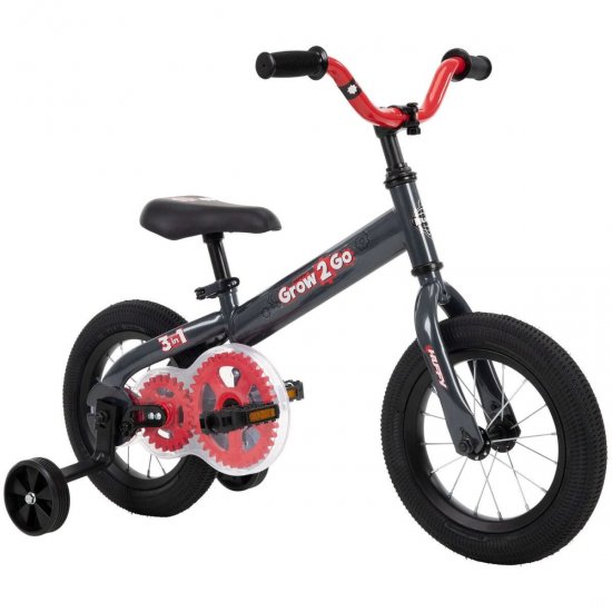 Huffy Grow 2 Go, 2-in-1 Design Balance to Pedal Kids\' Bike 12-inch With Removable Training Wheels, Black