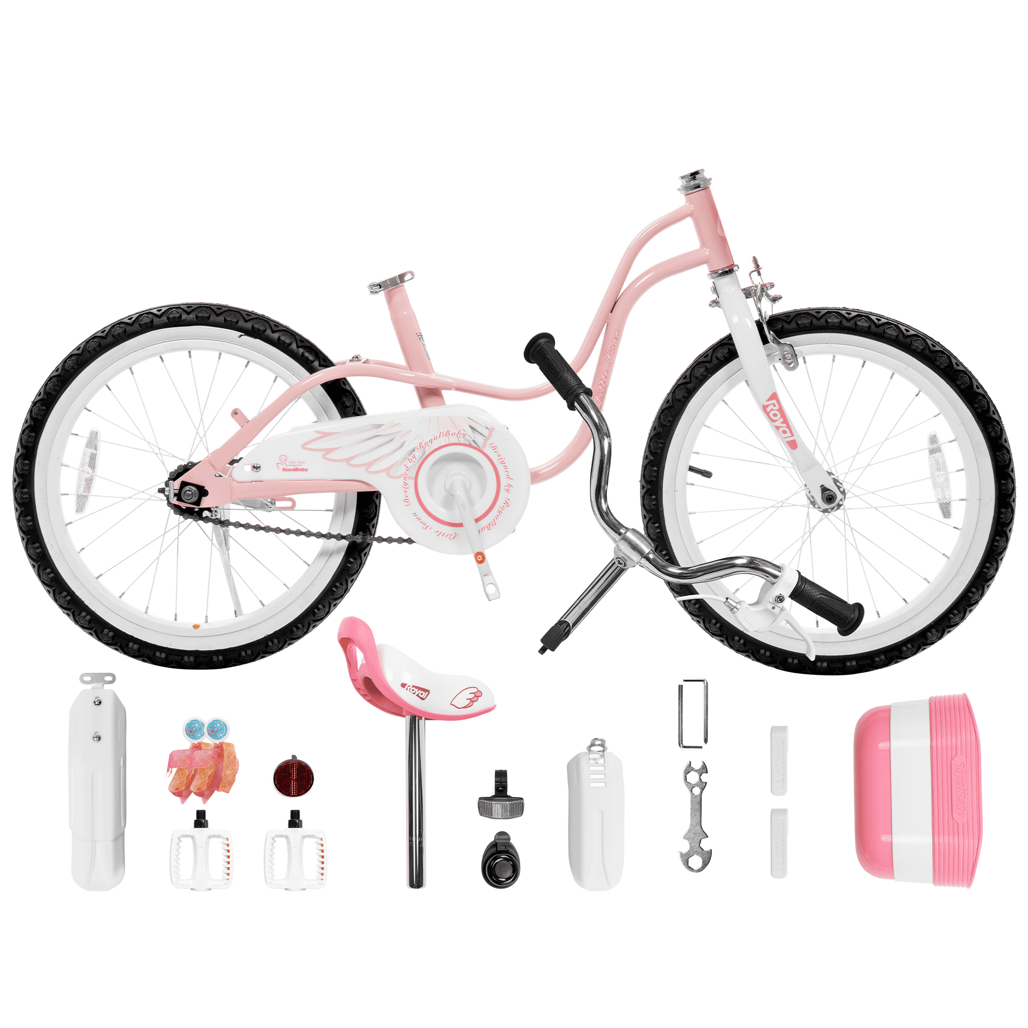 Royalbaby Little Swan Light Pink 18 Girl's bike With Training Wheels and Basket